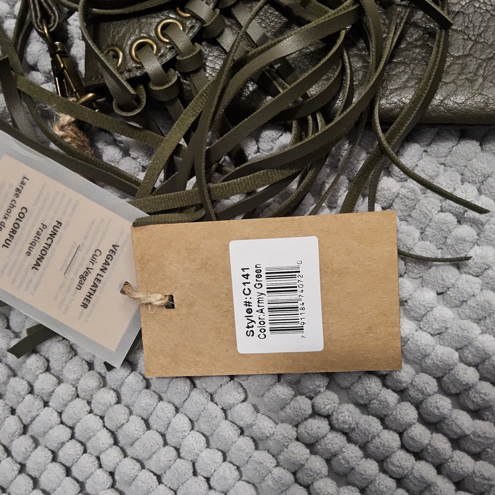 New Ampere Creations Army Green Fringe Crossbody Bag - Picture 9 of 9